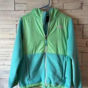 The North Face girls blue green chevron zip up jacket coat XL size 18 kids fleec